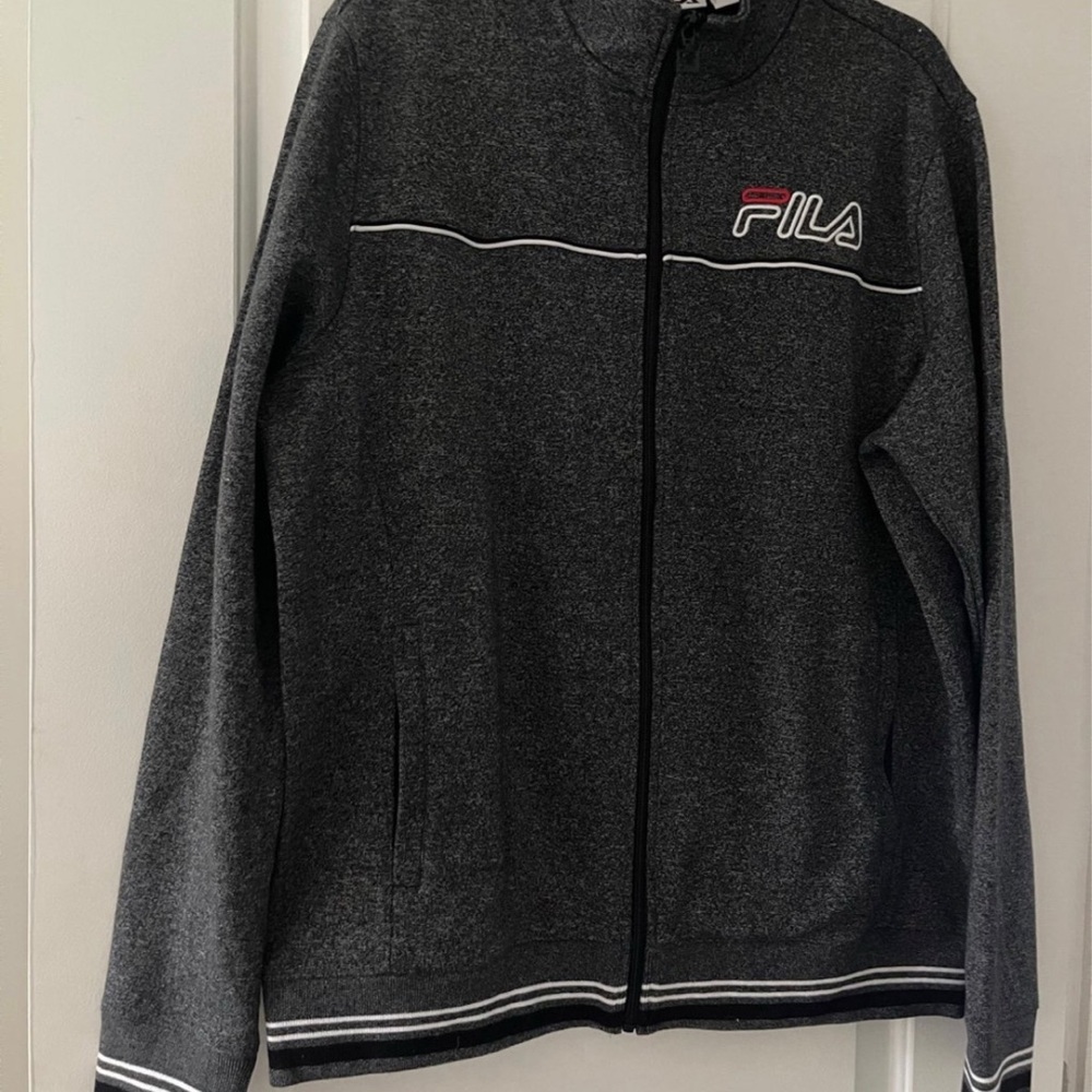 Fila Gray and Red Zip Up Sweater with Sporty Accents